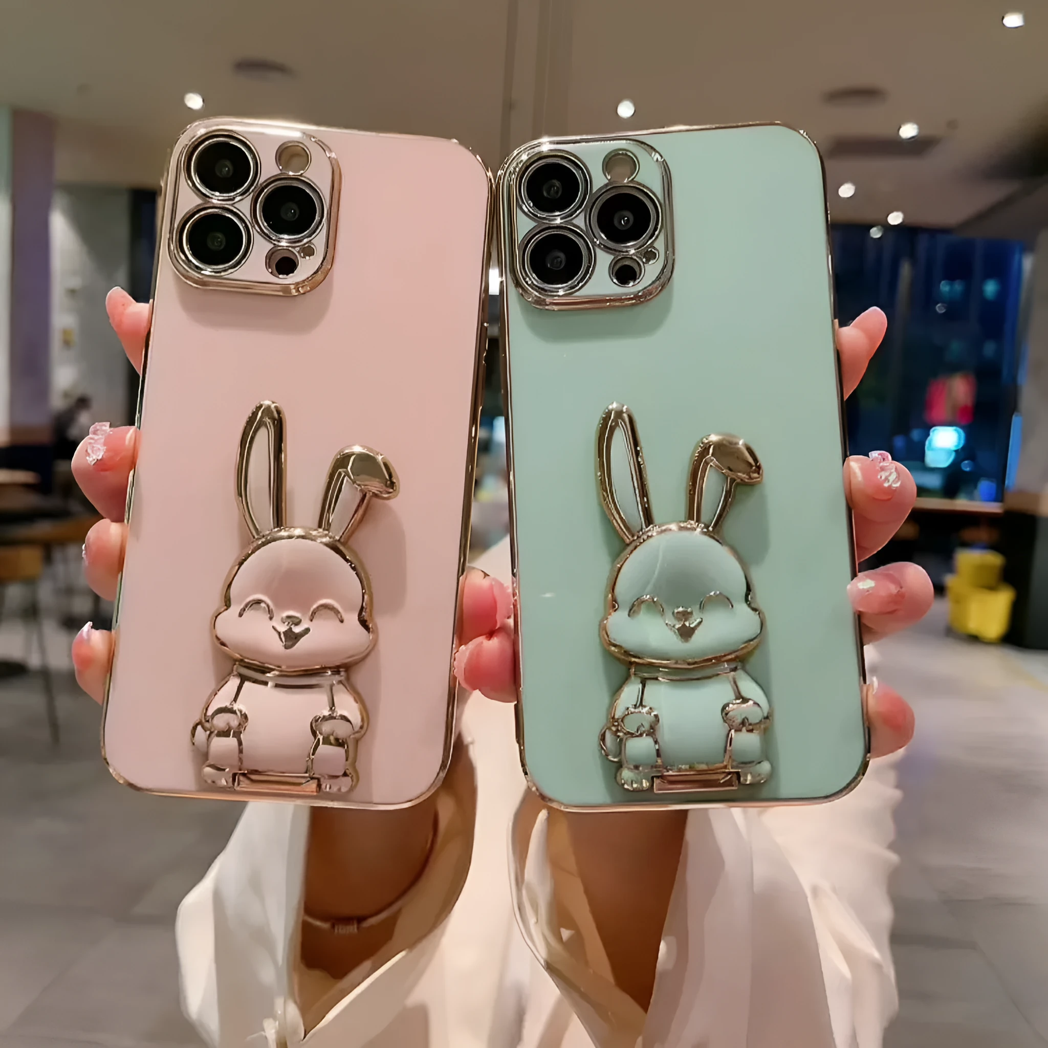 Green TPU electroplated phone case with lanyard and bracket compatible with iPhone 13