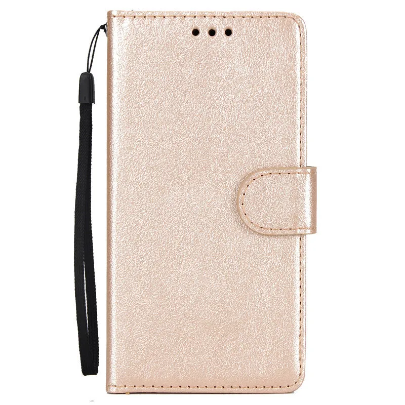 Flip wallet holder open to show card slots and phone compartment in brown imitation leather