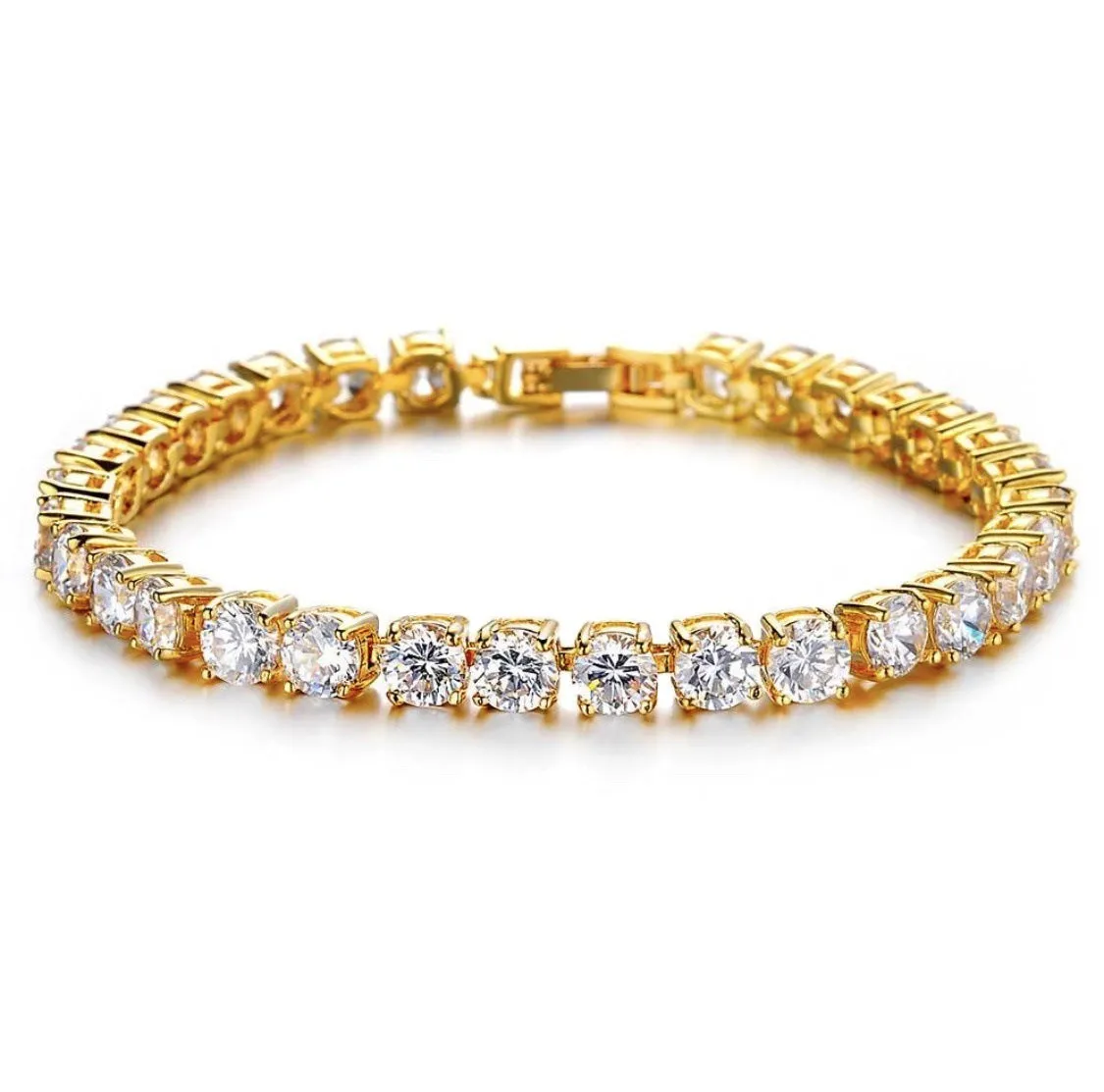 Men's silver geometric chain link bracelet with a row of sparkling clear rhinestones on a black background.