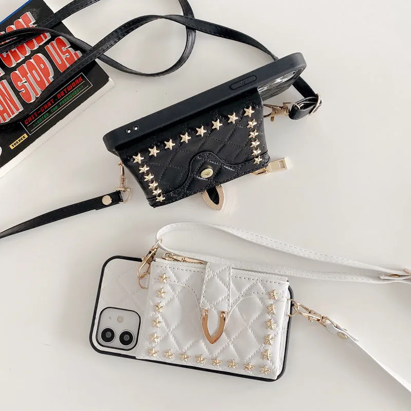 Imitation leather flip wallet phone case for iPhone with card holder in black