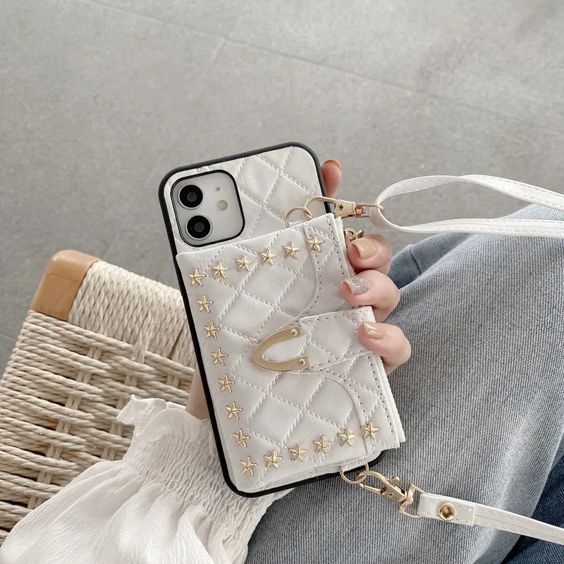 Imitation leather flip wallet phone case for iPhone with card holder in black