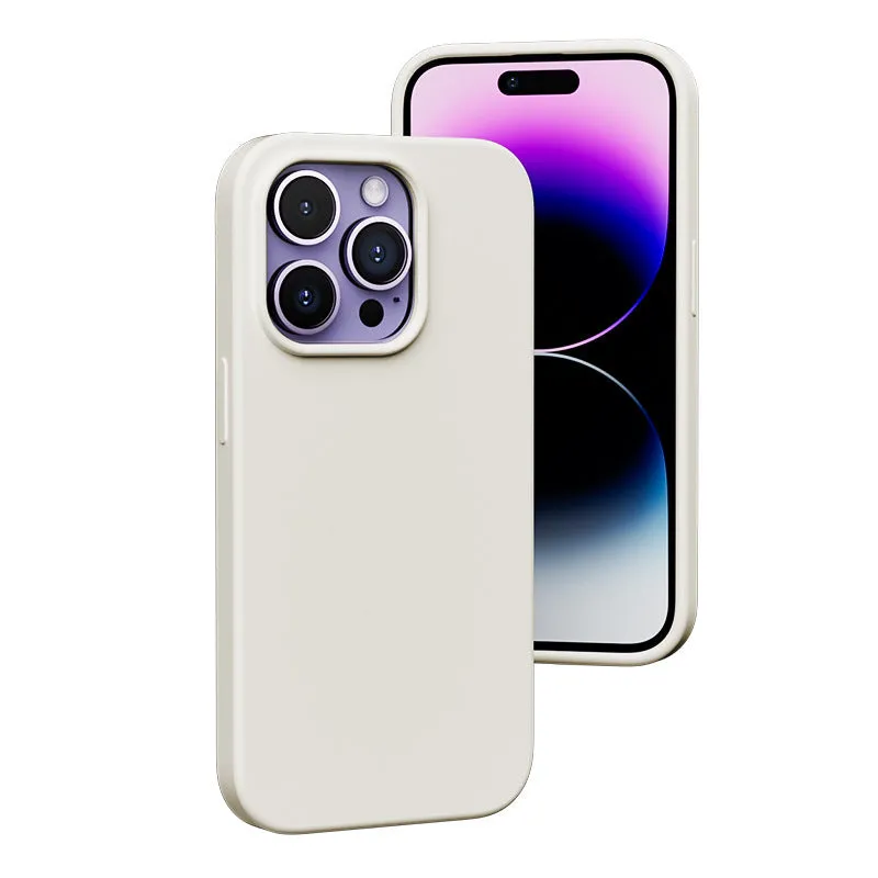 Liquid silicone magnetic phone case protector in black for iPhone 14 series with MagSafe ring