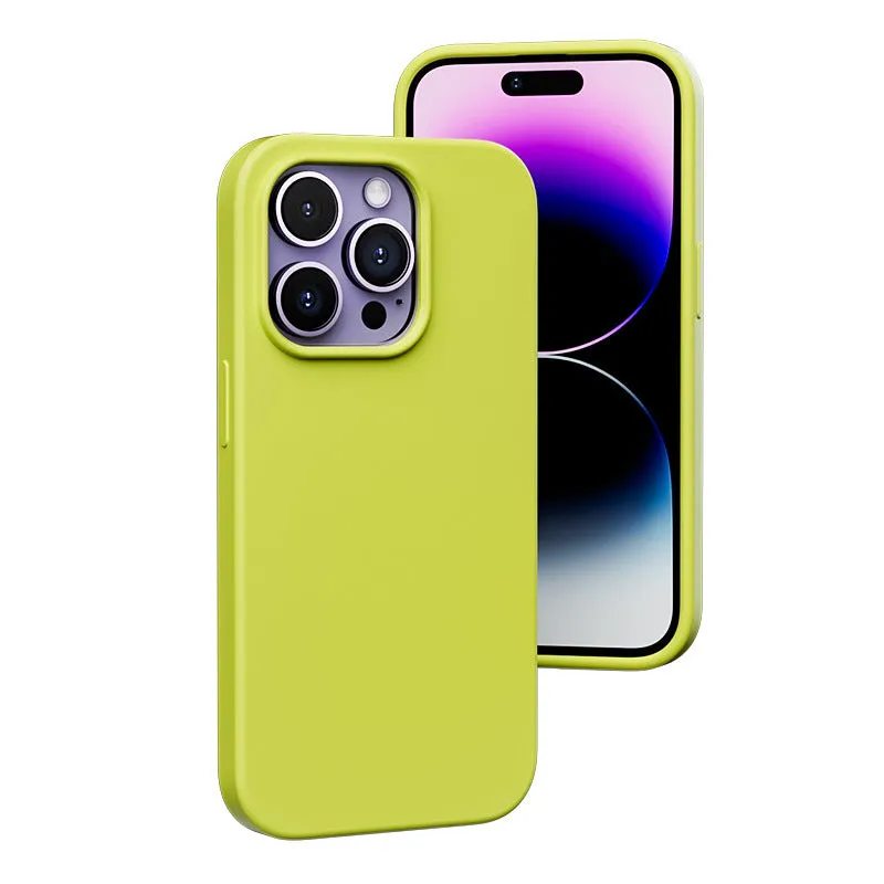 Liquid silicone magnetic phone case protector in black for iPhone 14 series with MagSafe ring