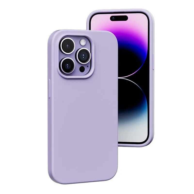 Liquid silicone magnetic phone case protector in black for iPhone 14 series with MagSafe ring