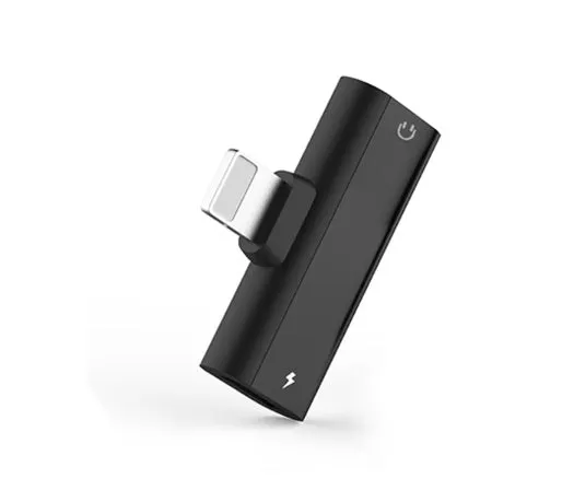 Dual Lightning audio converter adapter in aluminium alloy casing 2.9cm length 9mm thickness black version
