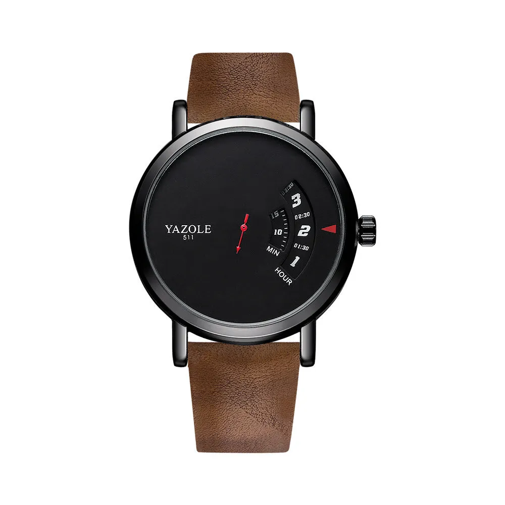 Men's turntable dial watch with metal case, analogue and digital display, and pin buckle strap