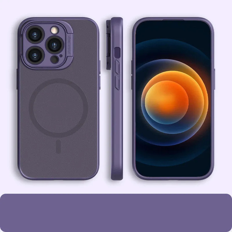 Frosted TPU+PC phone case with invisible bracket and magnetic suction for iPhone 13 14 series, in black colour