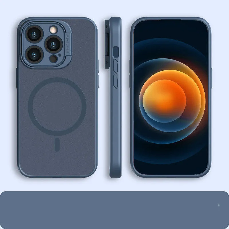 Frosted TPU+PC phone case with invisible bracket and magnetic suction for iPhone 13 14 series, in black colour