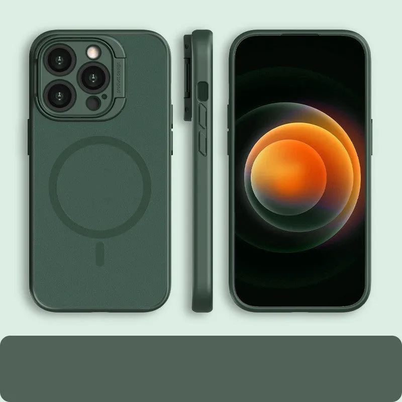 Frosted TPU+PC phone case with invisible bracket and magnetic suction for iPhone 13 14 series, in black colour