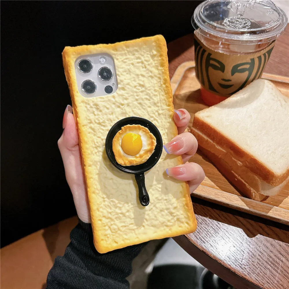 Soft silicone toast bread phone case anti-drop for iPhone 11-15 Pro Max Plus yellow