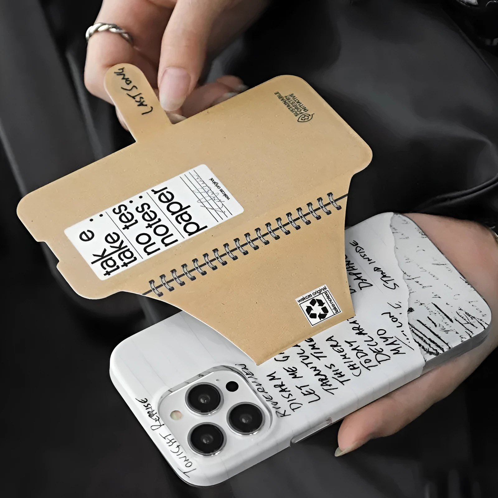 Kraft paper textured TPU flip stand phone case for iPhone 14/13/12/11 series, slim drop protection cover