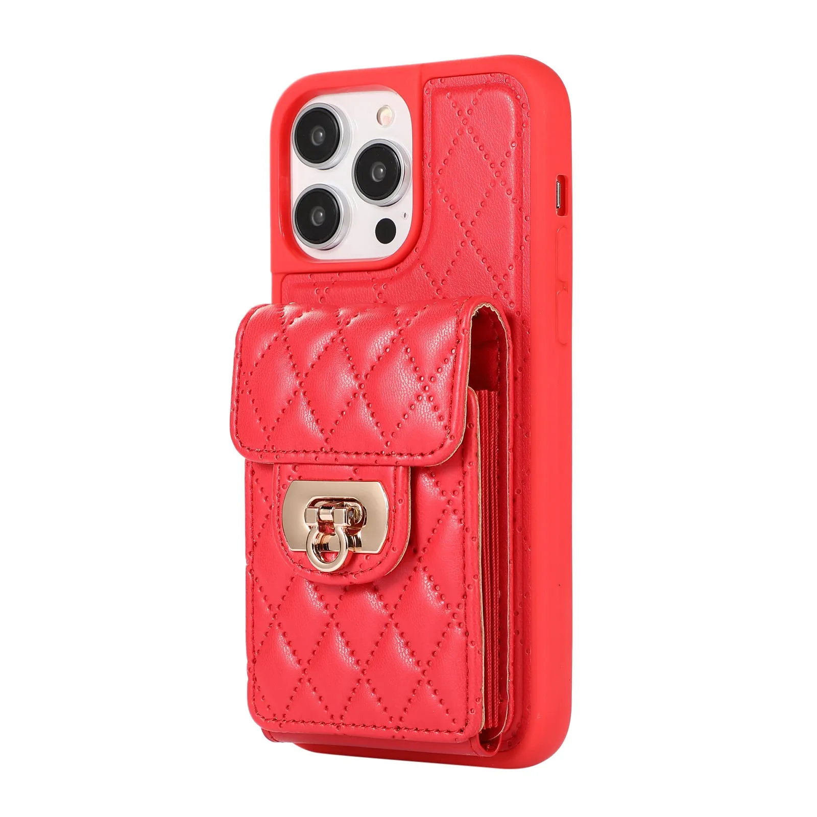 Black PU TPU back cover phone case with card holder slot and long lanyard for iPhone