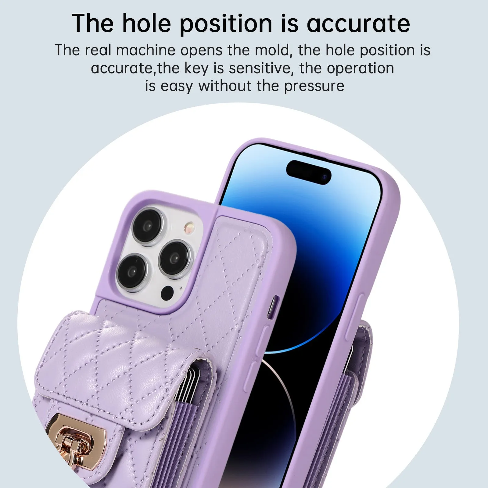 Black PU TPU back cover phone case with card holder slot and long lanyard for iPhone