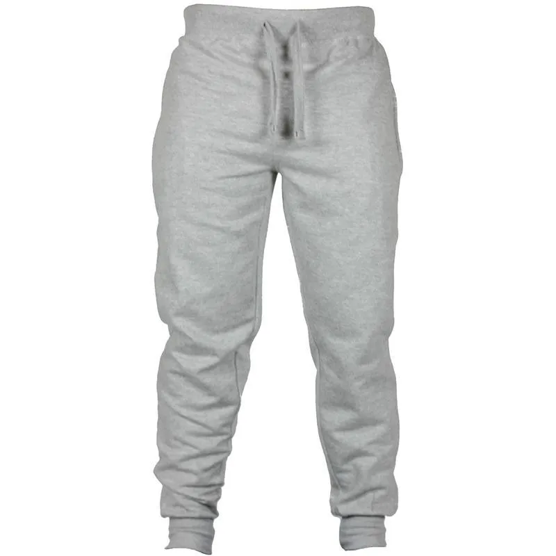 Men's solid colour fleece casual pants with drawstring waist and pencil pant silhouette