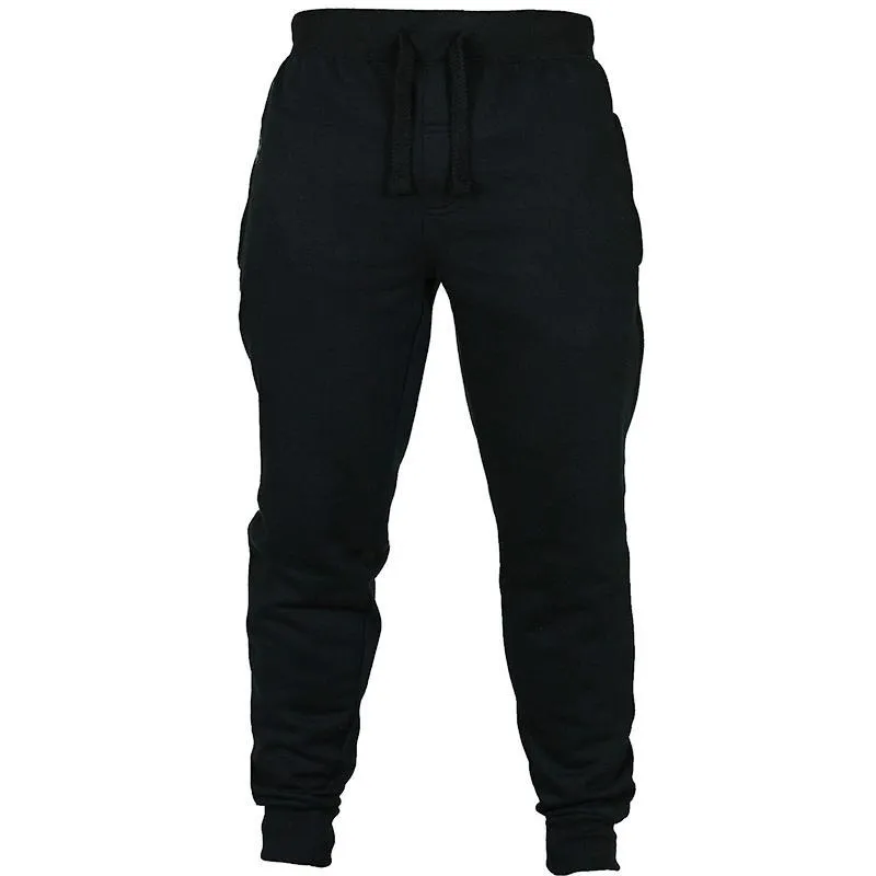 Men's solid colour fleece casual pants with drawstring waist and pencil pant silhouette