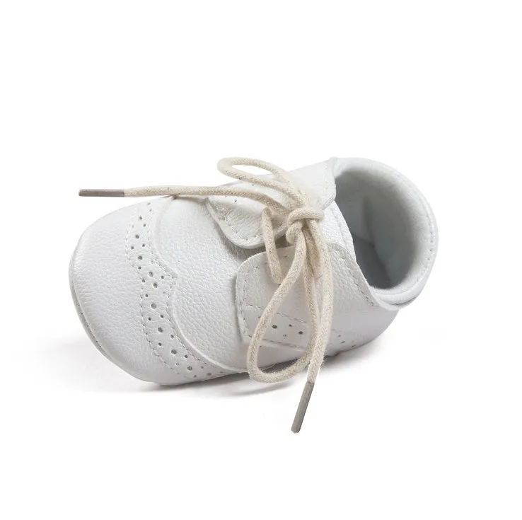 Men's baby soft-soled shoes in synthetic leather, vintage style, shown in light brown colour