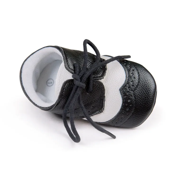 Men's baby soft-soled shoes in synthetic leather, vintage style, shown in light brown colour