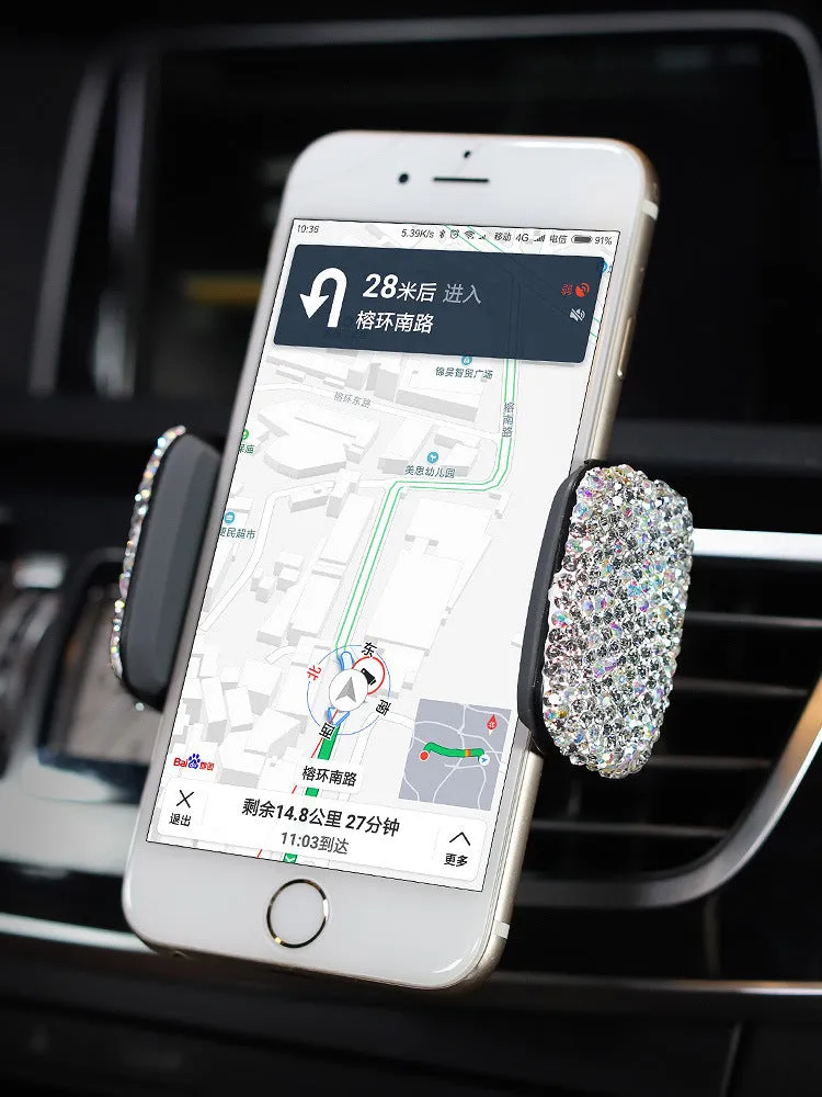 Crystal rhinestones phone holder car diamond style ABS plastic 9.5x7.5cm Black drill