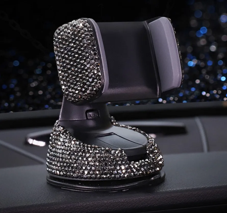 Crystal rhinestones phone holder car diamond style ABS plastic 9.5x7.5cm Black drill