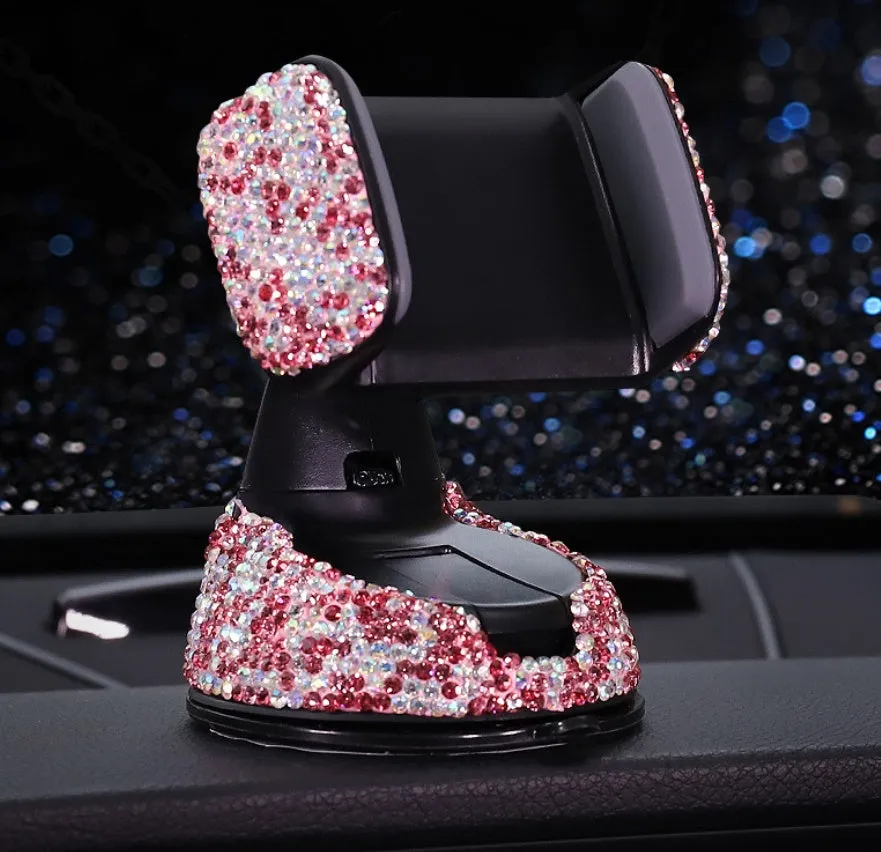 Crystal rhinestones phone holder car diamond style ABS plastic 9.5x7.5cm Black drill