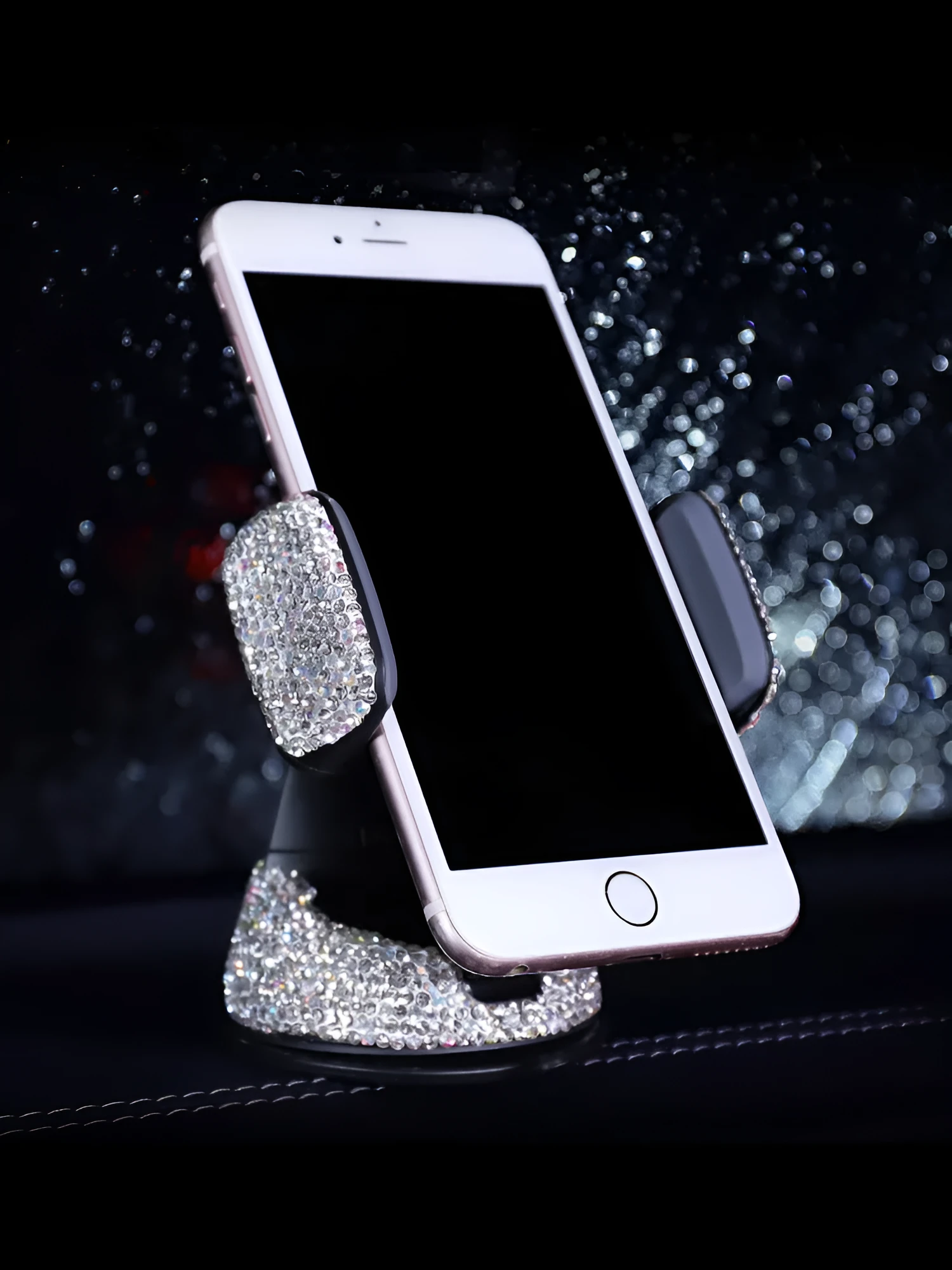 Crystal rhinestones phone holder car diamond style ABS plastic 9.5x7.5cm Black drill