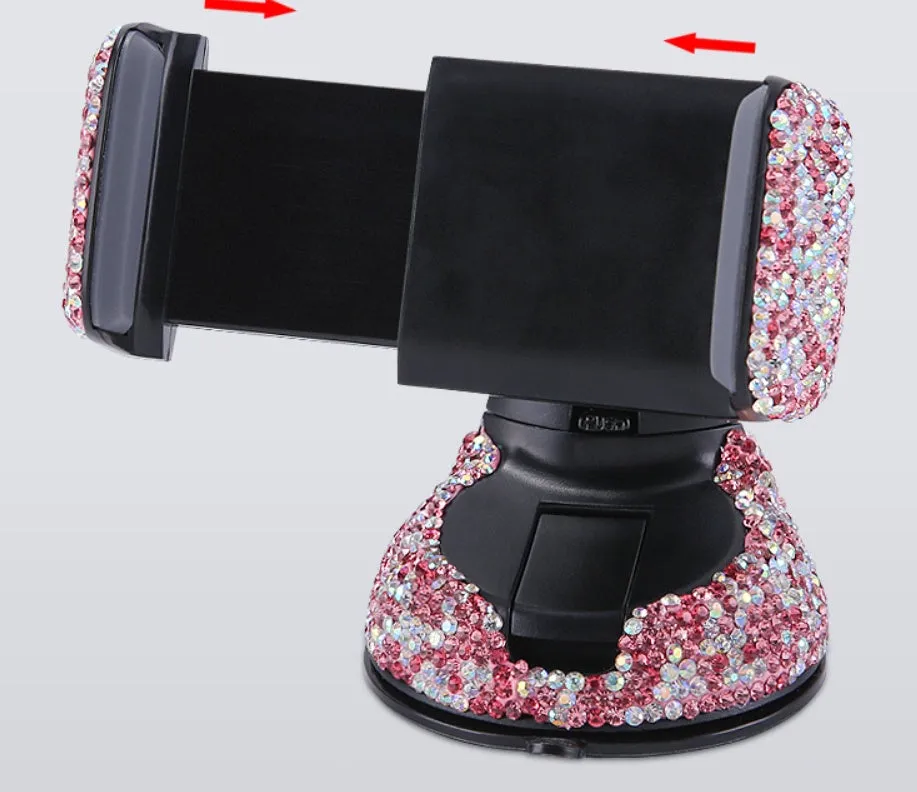 Crystal rhinestones phone holder car diamond style ABS plastic 9.5x7.5cm Black drill