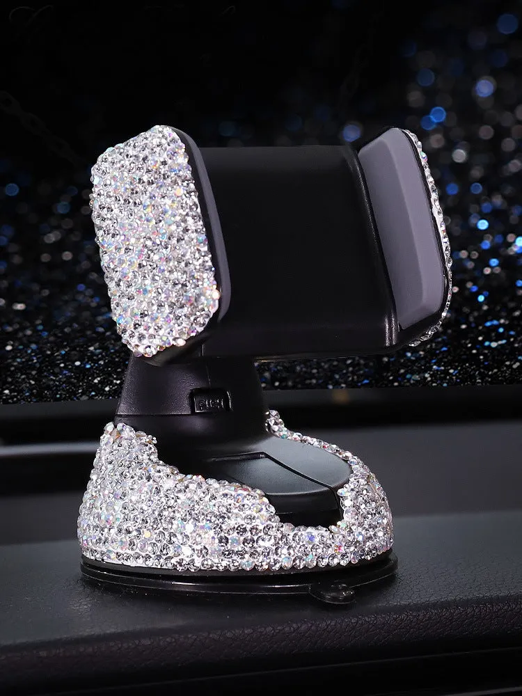 Crystal rhinestones phone holder car diamond style ABS plastic 9.5x7.5cm Black drill