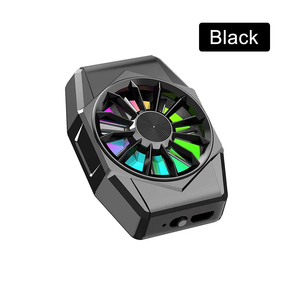 Phone magnetic radiator ABS game cooler with 300mAh battery in black, attached to smartphone