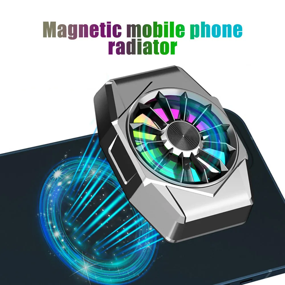 Phone magnetic radiator ABS game cooler with 300mAh battery in black, attached to smartphone
