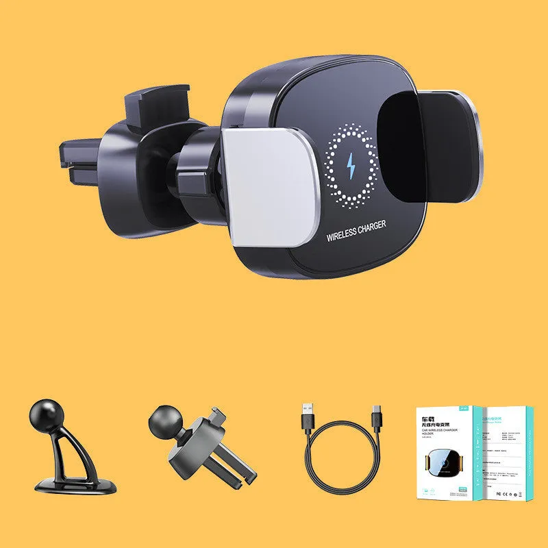 Navigation electric car phone holder with 15W fast wireless charging, power-driven one-handed clamp, grey colour, air outlet mount