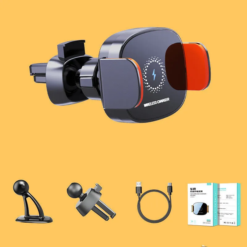 Navigation electric car phone holder with 15W fast wireless charging, power-driven one-handed clamp, grey colour, air outlet mount
