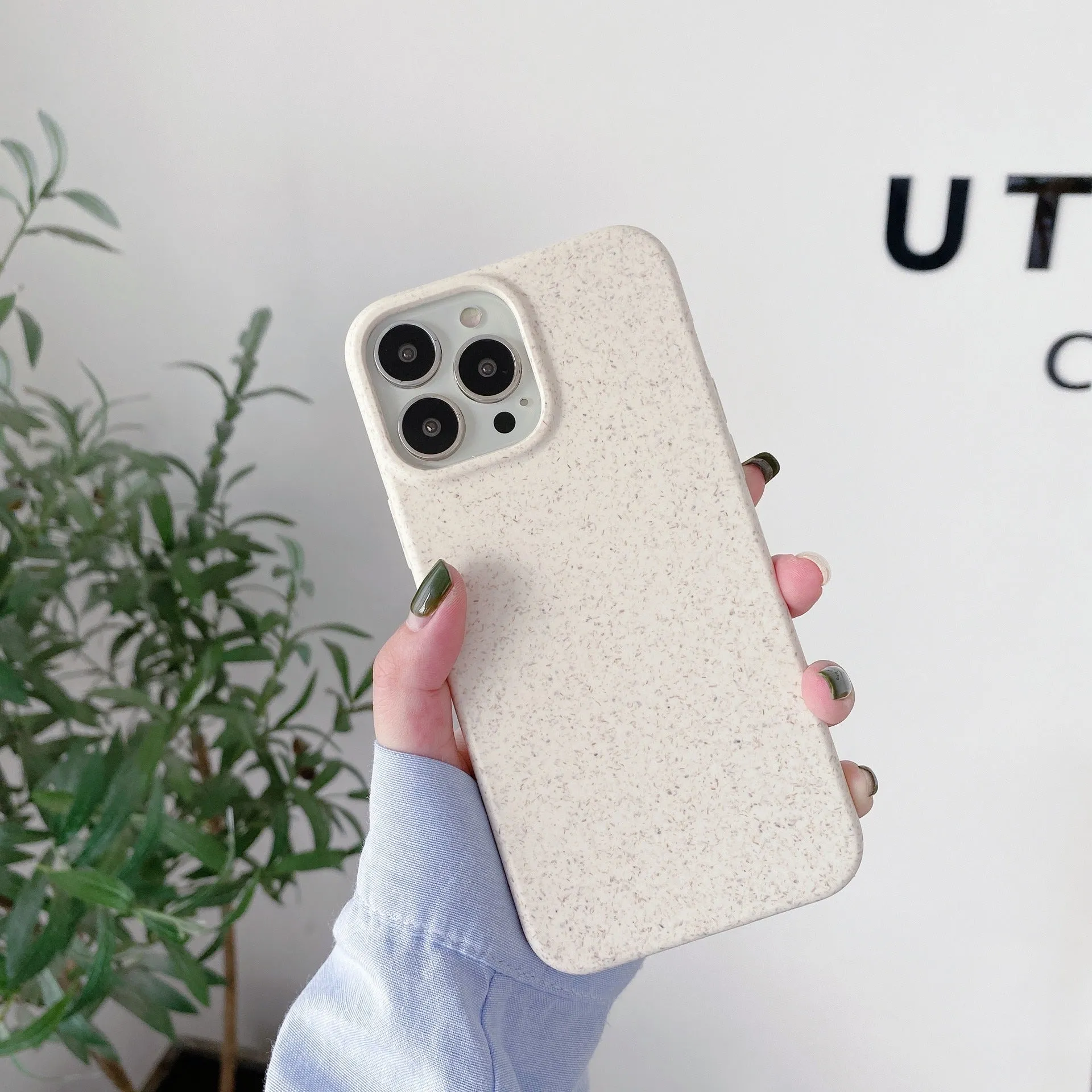 Biodegradable solid colour TPU back cover phone case for Apple iPhone with wheat straw finish