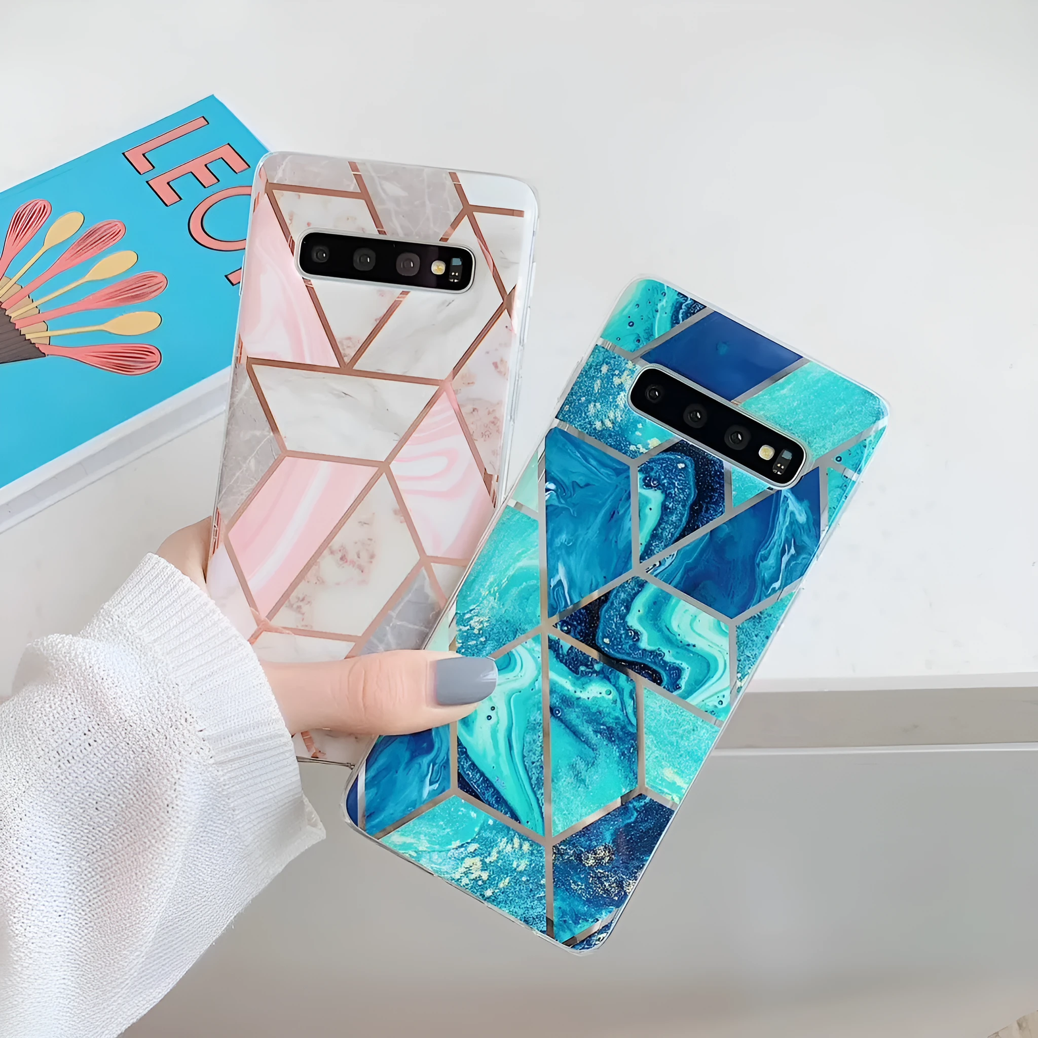Electroplated marbled mosaic TPU phone case for Samsung S10 in grey
