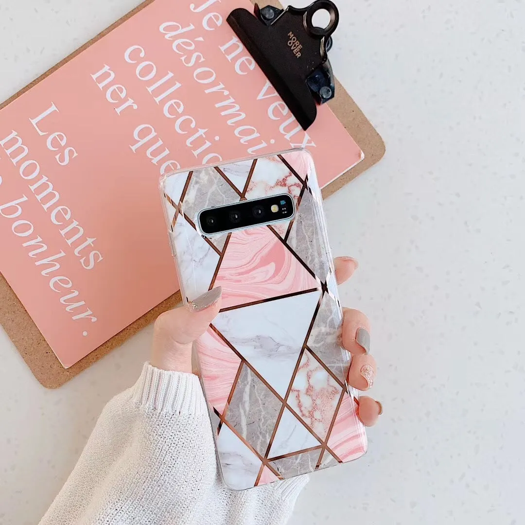 Electroplated marbled mosaic TPU phone case for Samsung S10 in grey
