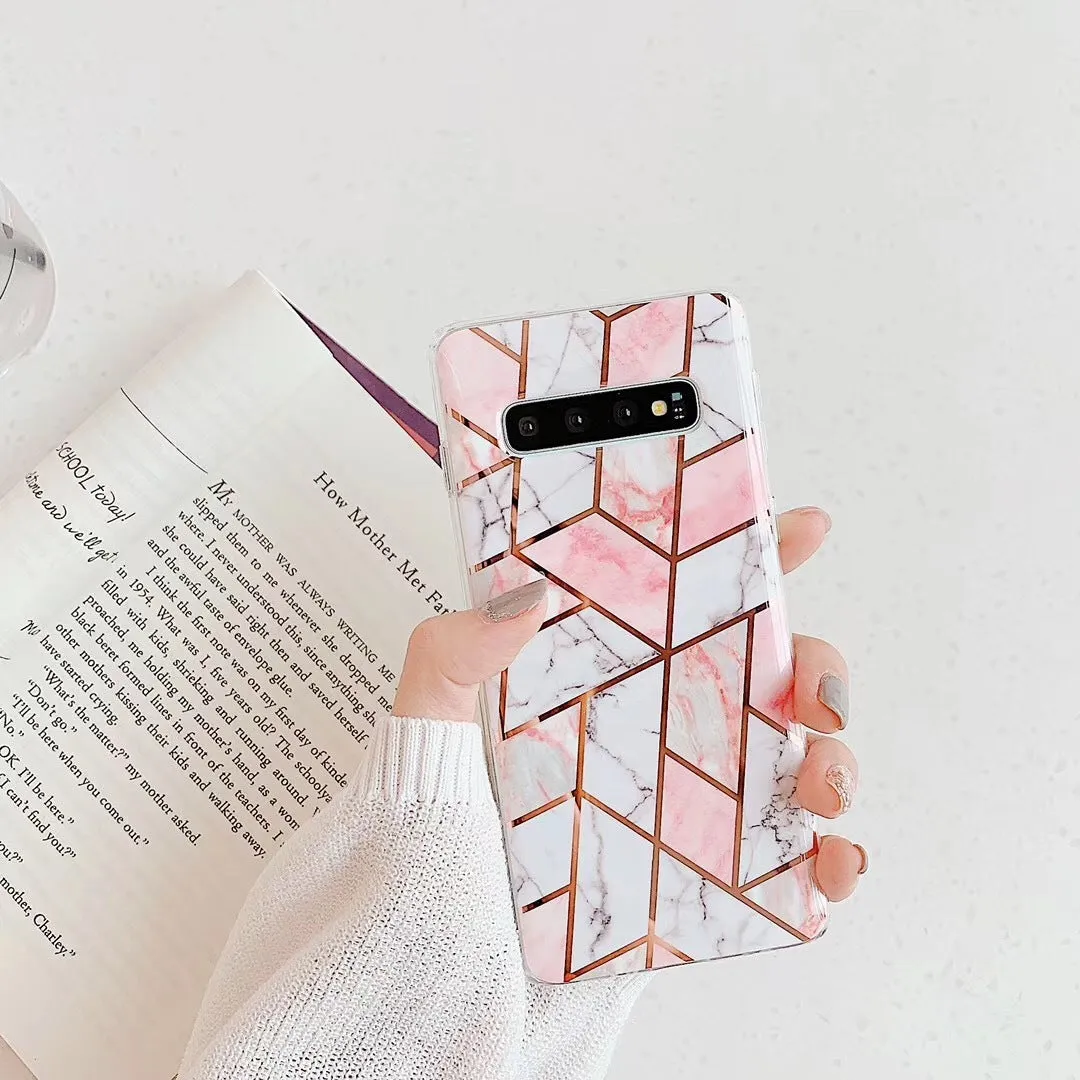 Electroplated marbled mosaic TPU phone case for Samsung S10 in grey