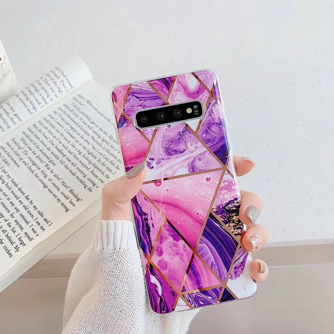 Electroplated marbled mosaic TPU phone case for Samsung S10 in grey