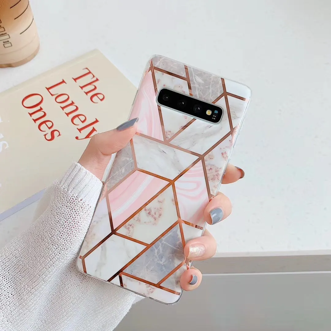 Electroplated marbled mosaic TPU phone case for Samsung S10 in grey