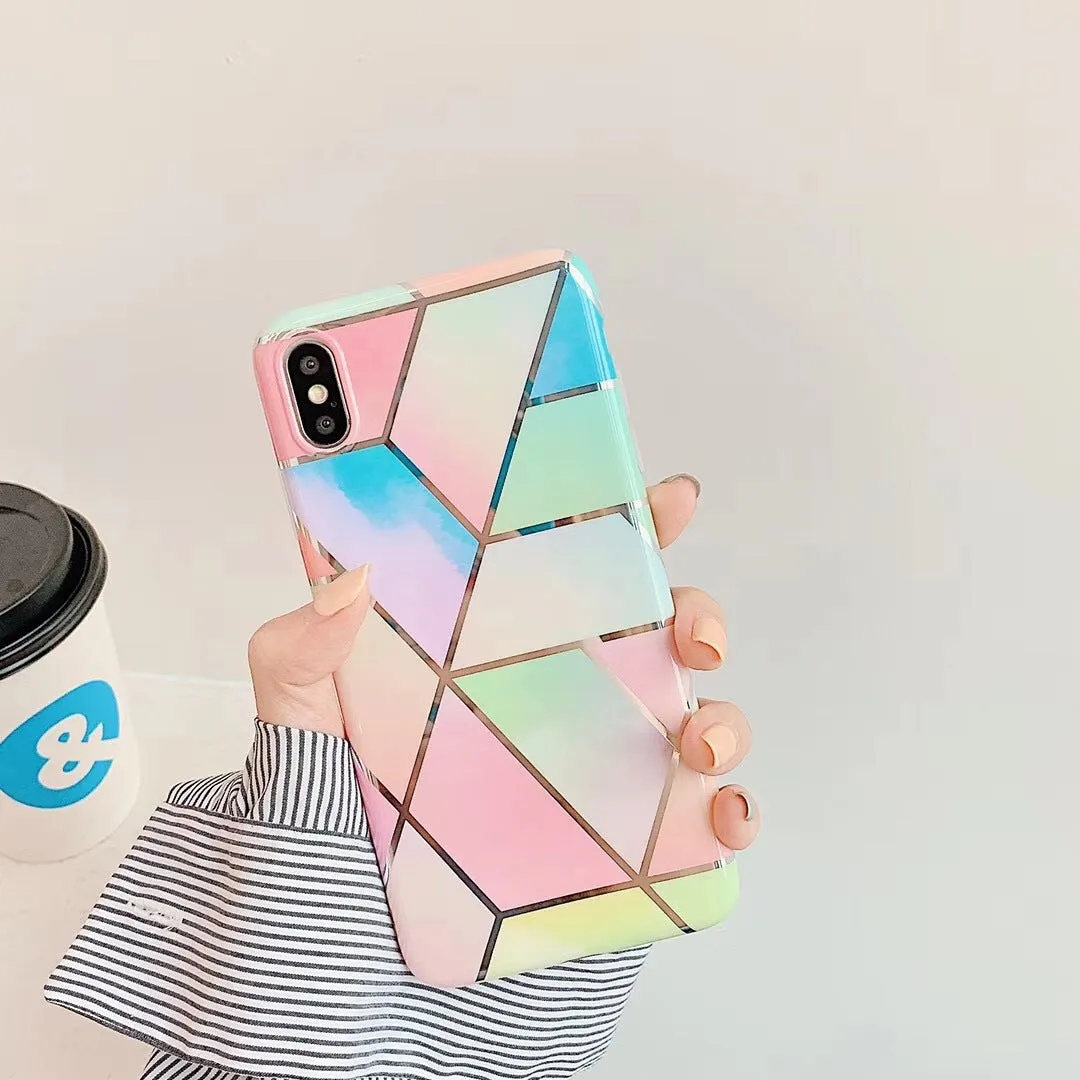 Electroplated marbled mosaic TPU phone case for Samsung S10 in grey