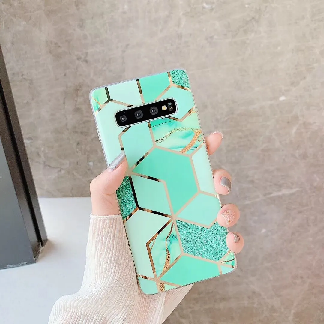 Electroplated marbled mosaic TPU phone case for Samsung S10 in grey