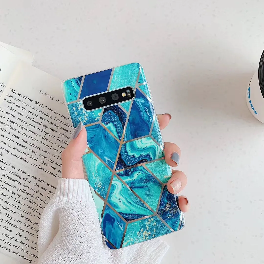 Electroplated marbled mosaic TPU phone case for Samsung S10 in grey