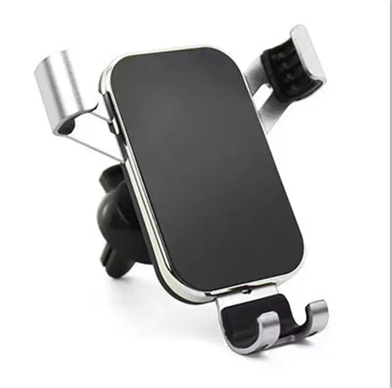 Car aluminium alloy mobile phone holder electroplated finish in black on car dashboard