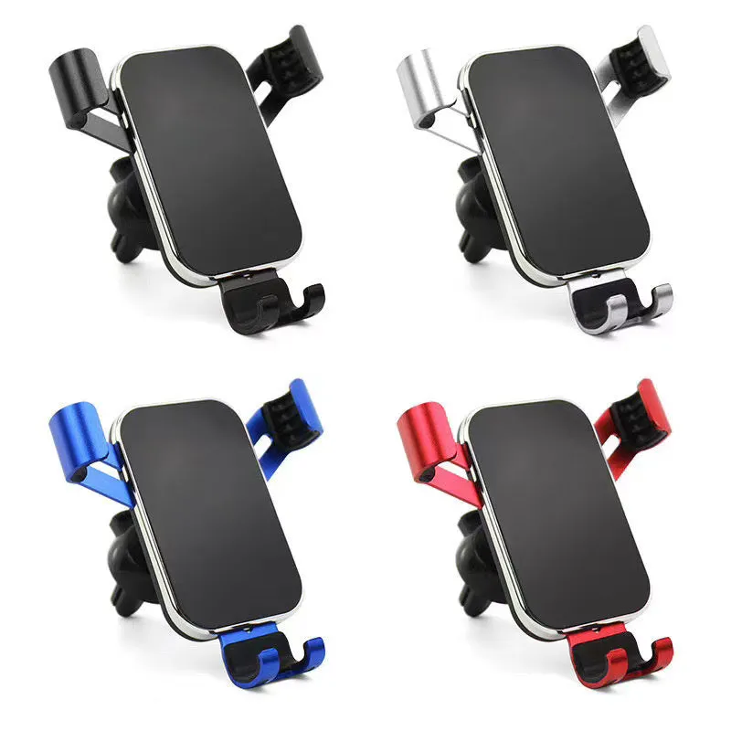 Car aluminium alloy mobile phone holder electroplated finish in black on car dashboard