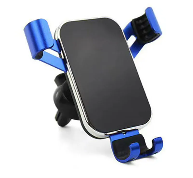 Car aluminium alloy mobile phone holder electroplated finish in black on car dashboard