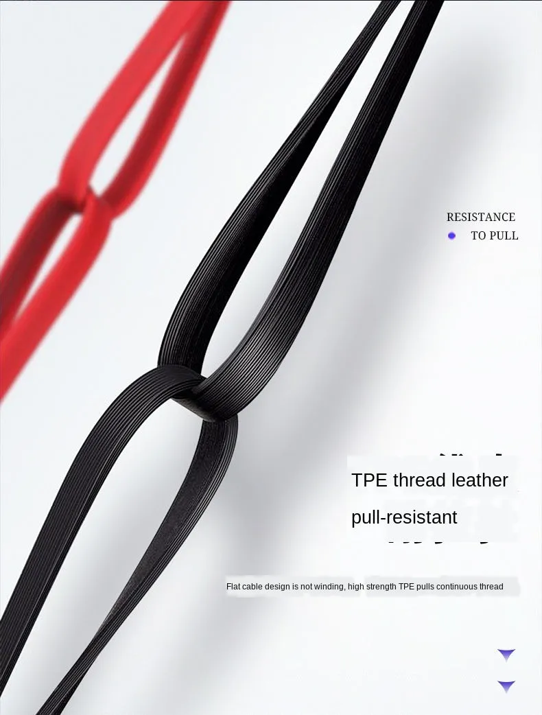 Magnetic Sucker 3-in-1 data cable in black with three connectors on a desk