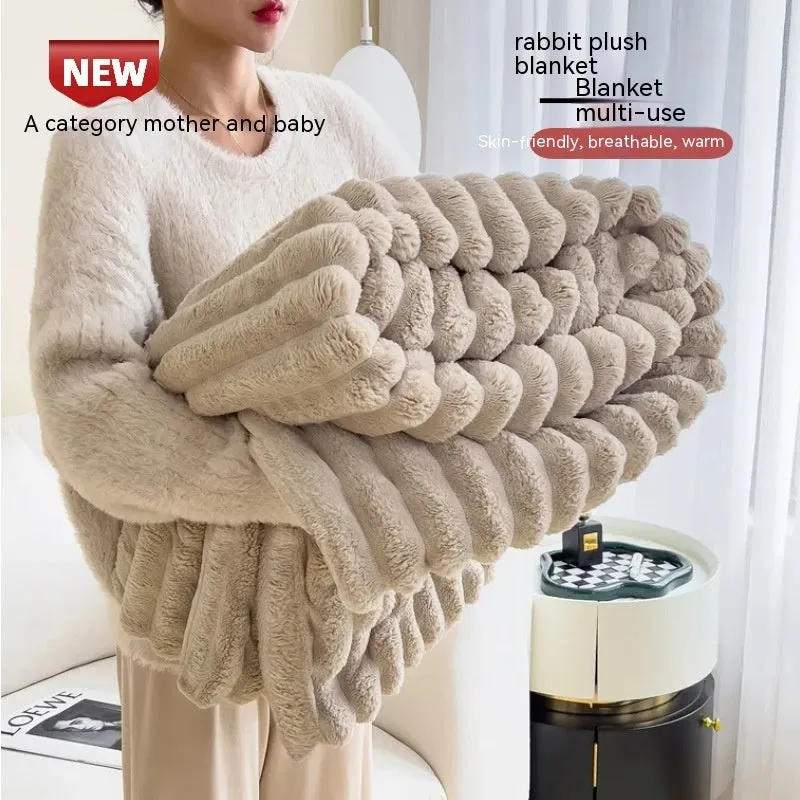 Soft Wind bubble velvet polyester blanket in solid colour showing double-sided thickening texture