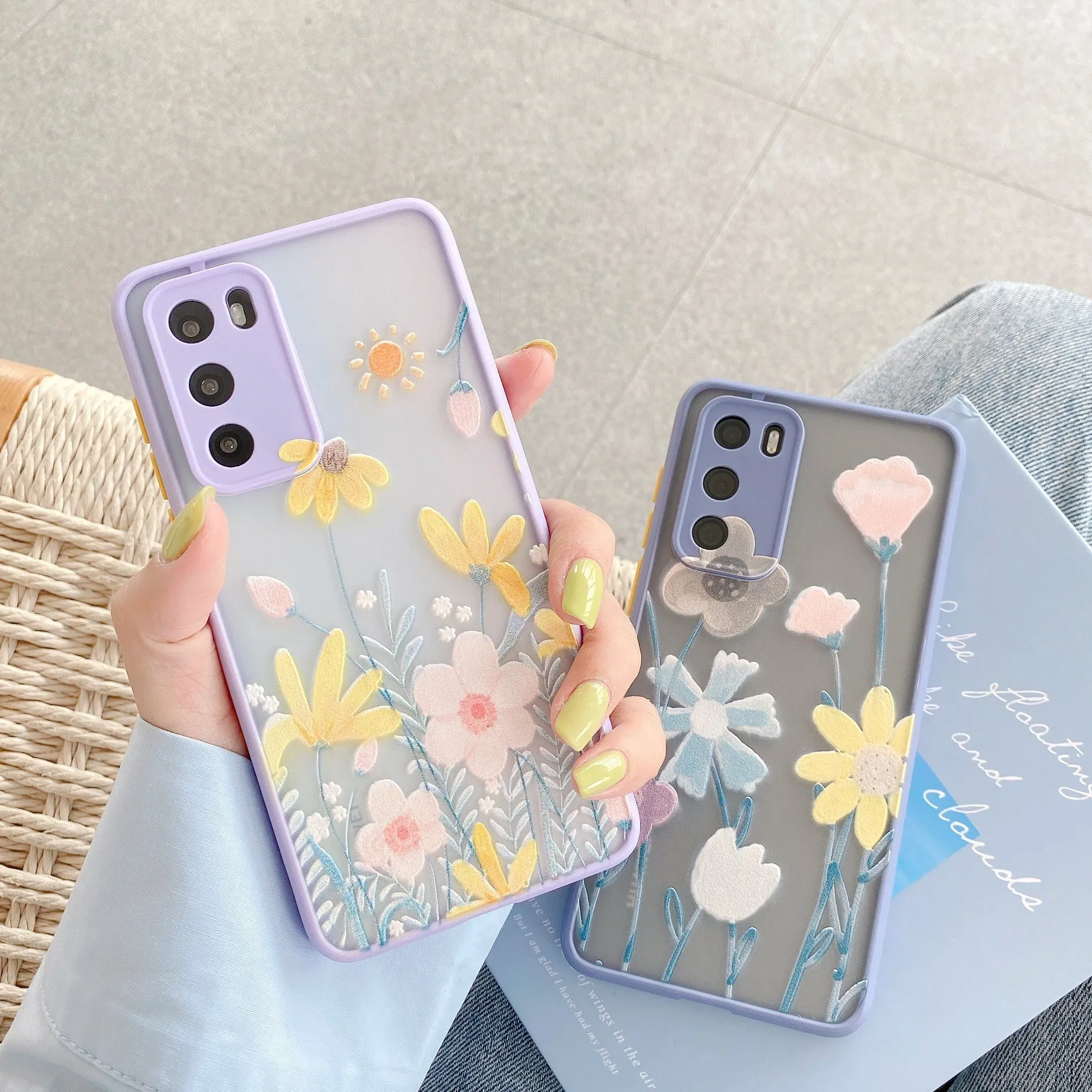 Embossed flower TPU phone case for Huawei P30, simple back cover, Style A, floral pattern
