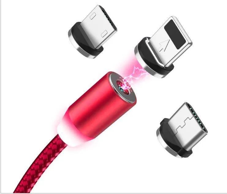 YBD 1 metre magnetic LED charging cable with cotton yarn weave and black aluminium connector