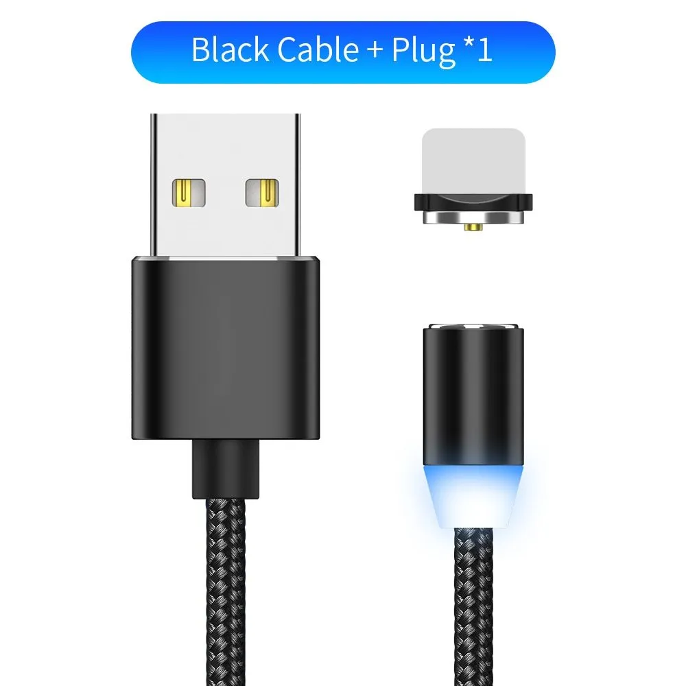 YBD 1 metre magnetic LED charging cable with cotton yarn weave and black aluminium connector