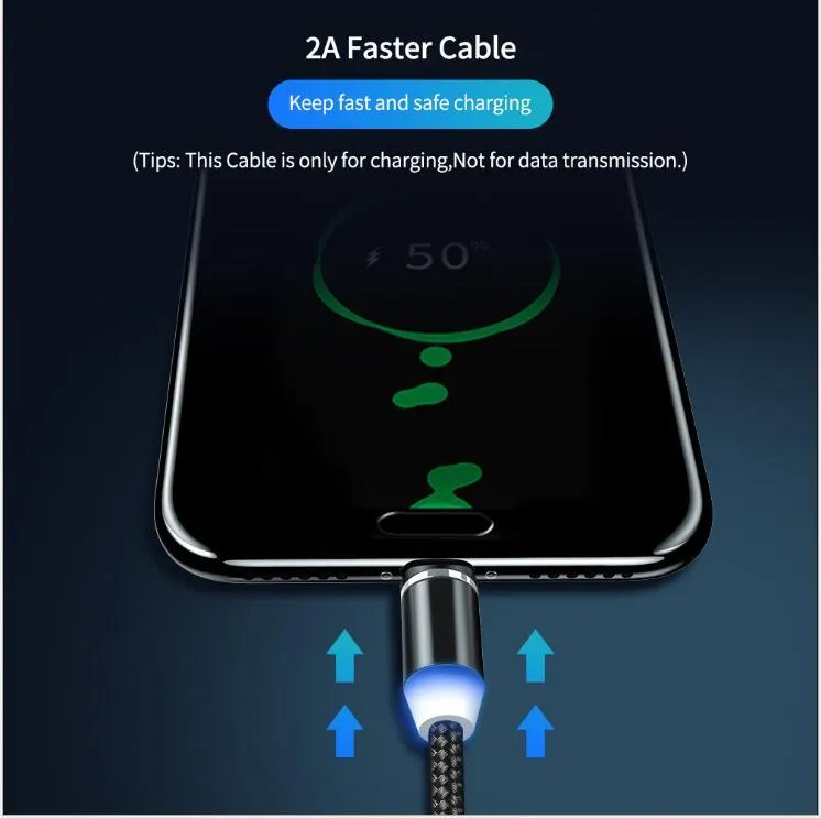 YBD 1 metre magnetic LED charging cable with cotton yarn weave and black aluminium connector