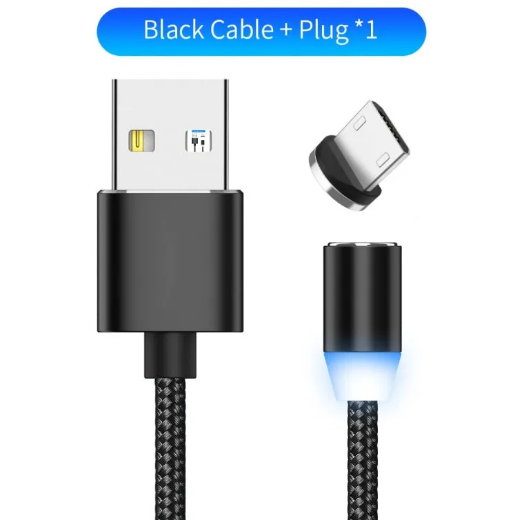 YBD 1 metre magnetic LED charging cable with cotton yarn weave and black aluminium connector